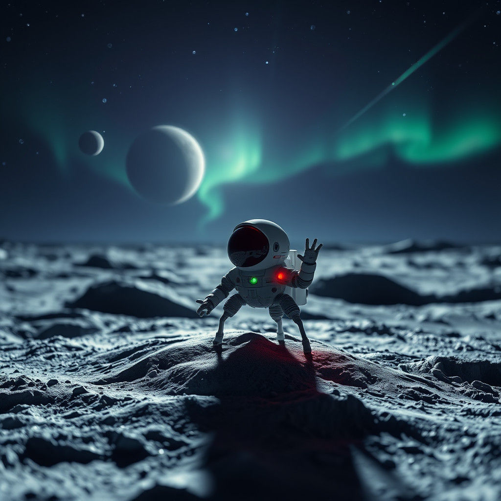 Hyperrealistic Miniature Alien Spaceship on the Moon