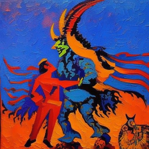 Epic Angel vs Devil Battle in Expressionist Style