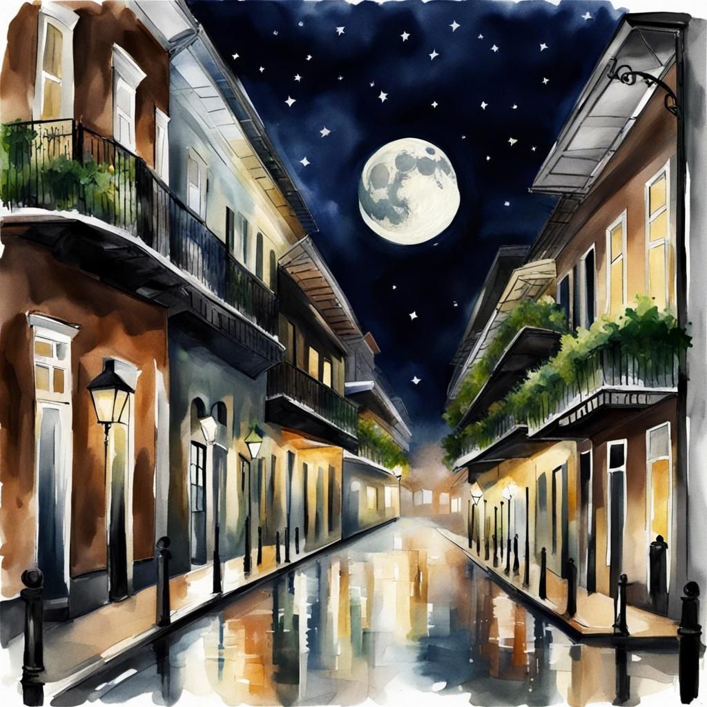 New Orleans French Quarter Watercolor Illustration