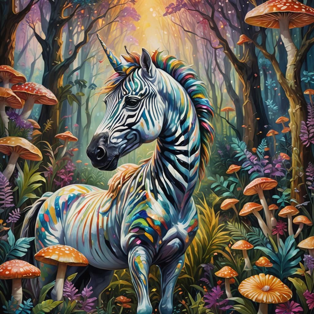 Unicorn Zebra in a Vibrant Forest