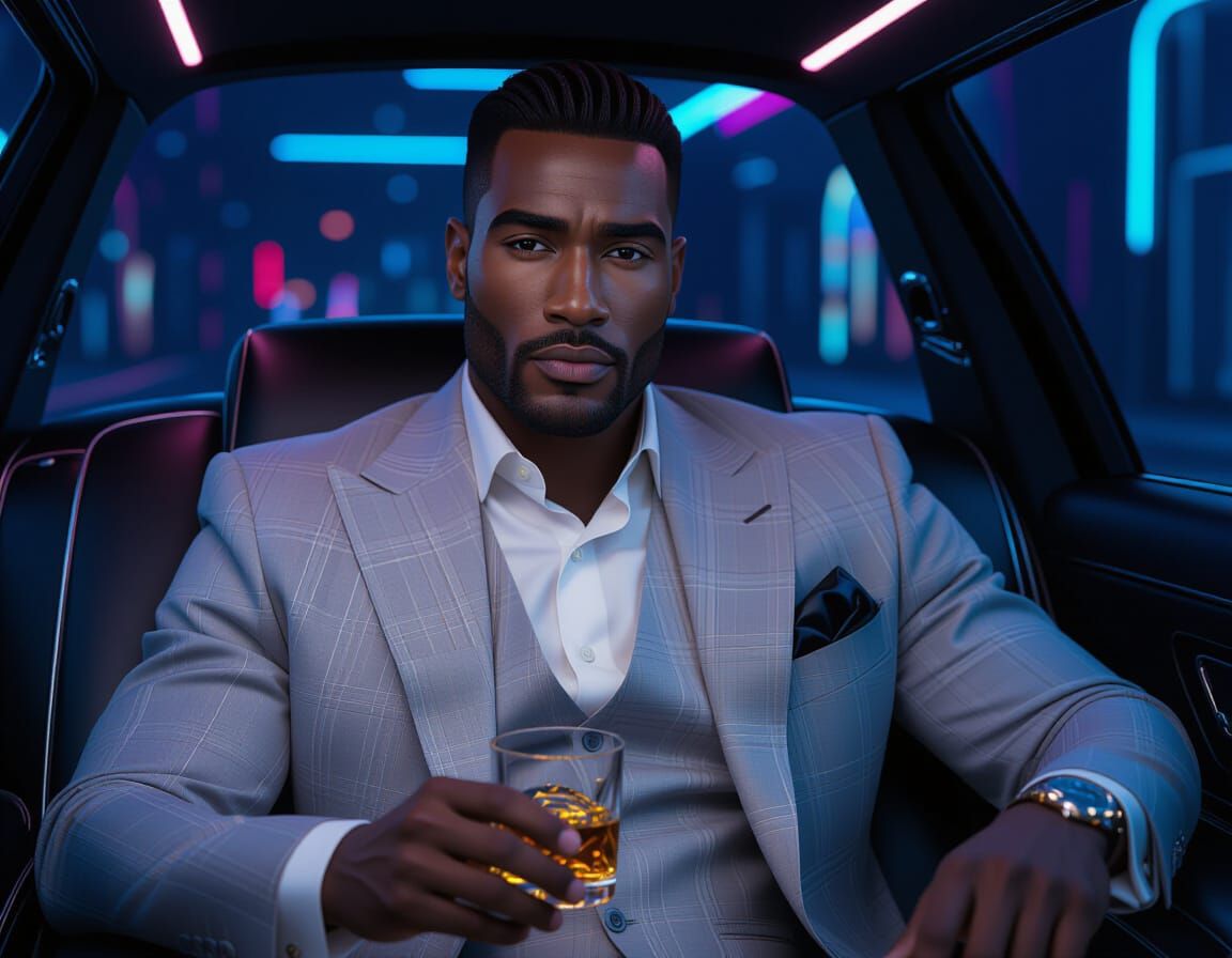 Stylish Black Man in Car, Pixar-Style 3D Portrait