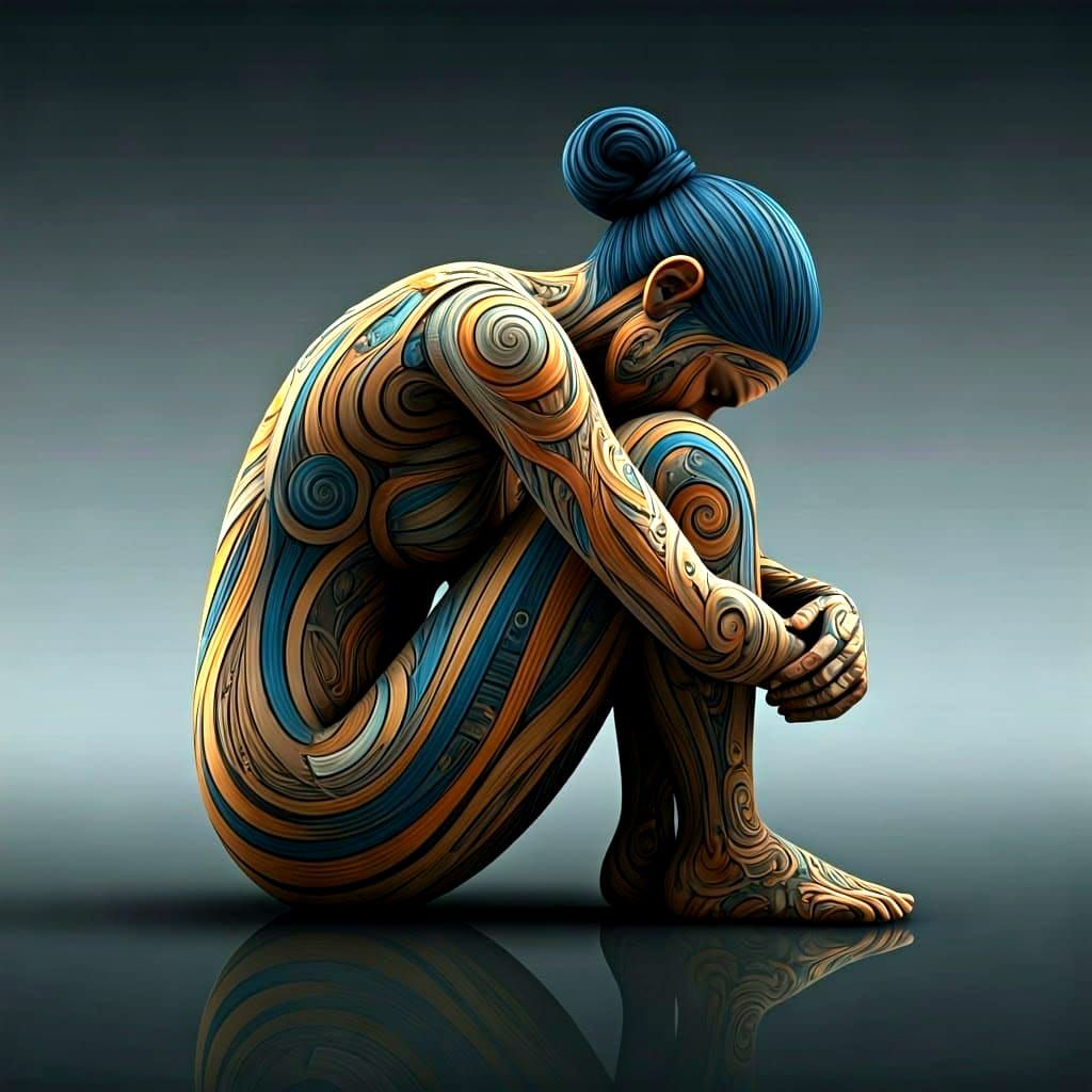 Detailed Digital Sculpture of Seated Figure