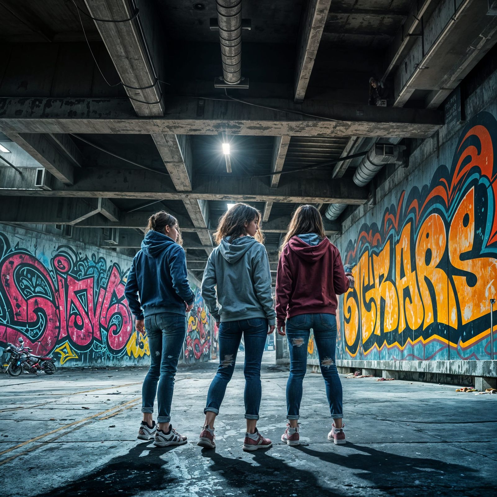 Urban Graffiti Art Under Overpass in Fantasy Style