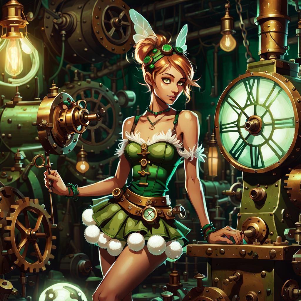 Steelpunk Tinker Fairy in Industrial Workshop