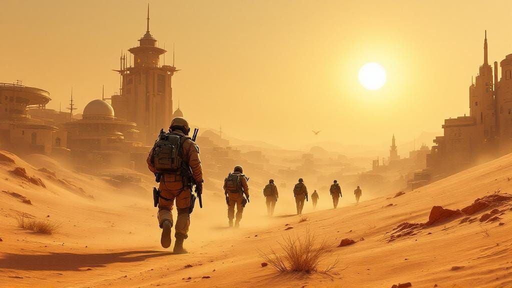 Desert Military Outpost Patrol in Sci-Fi Style