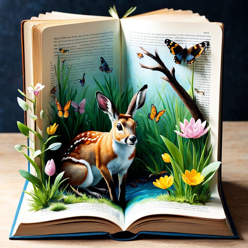 Springtime with wildlife inside a book