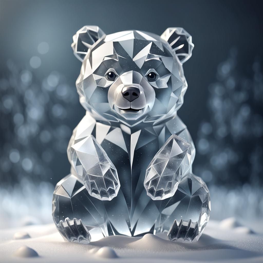 Transparent Low Poly Ice Bear Sculpture