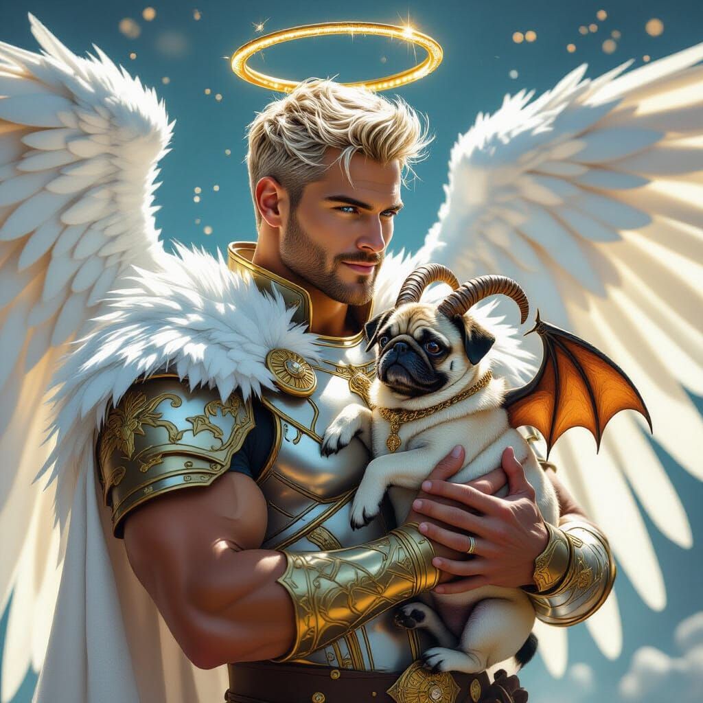 Archangel Knight with Demon Pug: Digital Matte Painting