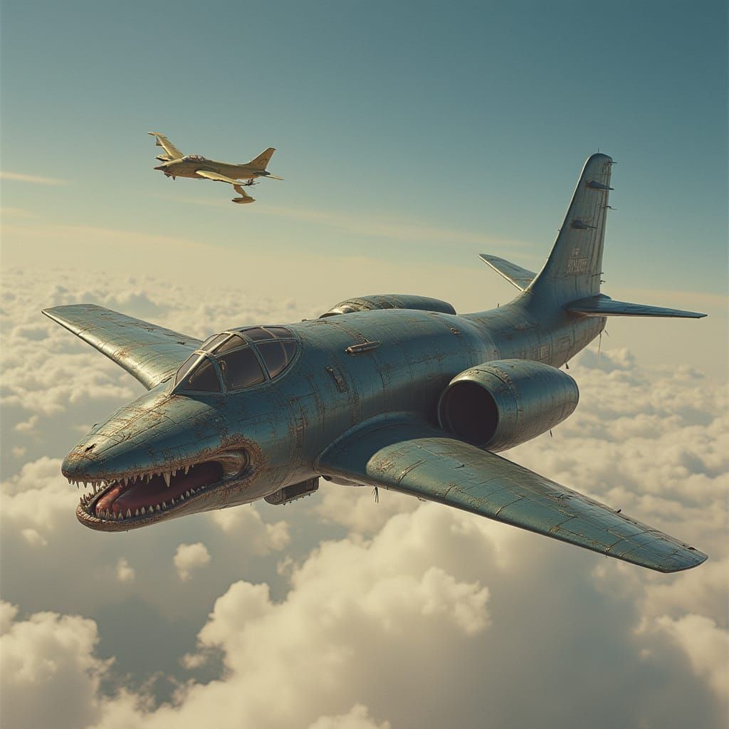 Shark-Headed Bomber Plane in Biomechanical Style
