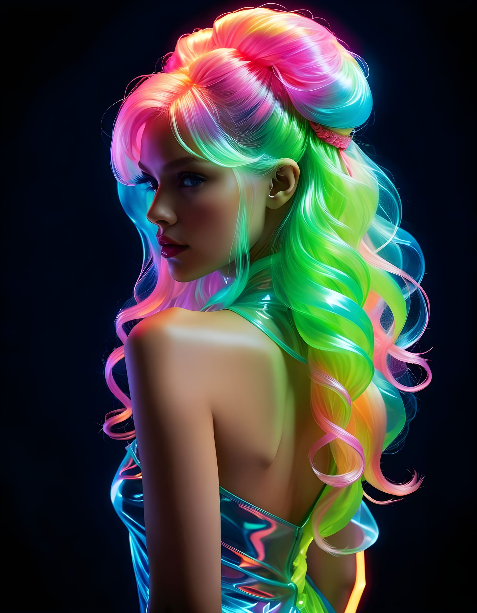 Glowing Goddess in Neon Opulence