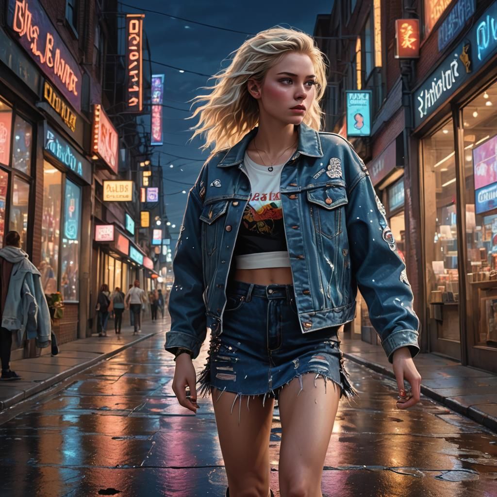 Ashley Banks in Neon Cityscape: Digital Concept Art