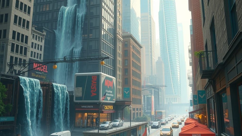 Waterfalls Cascade Down Skyscrapers in Whimsical Style
