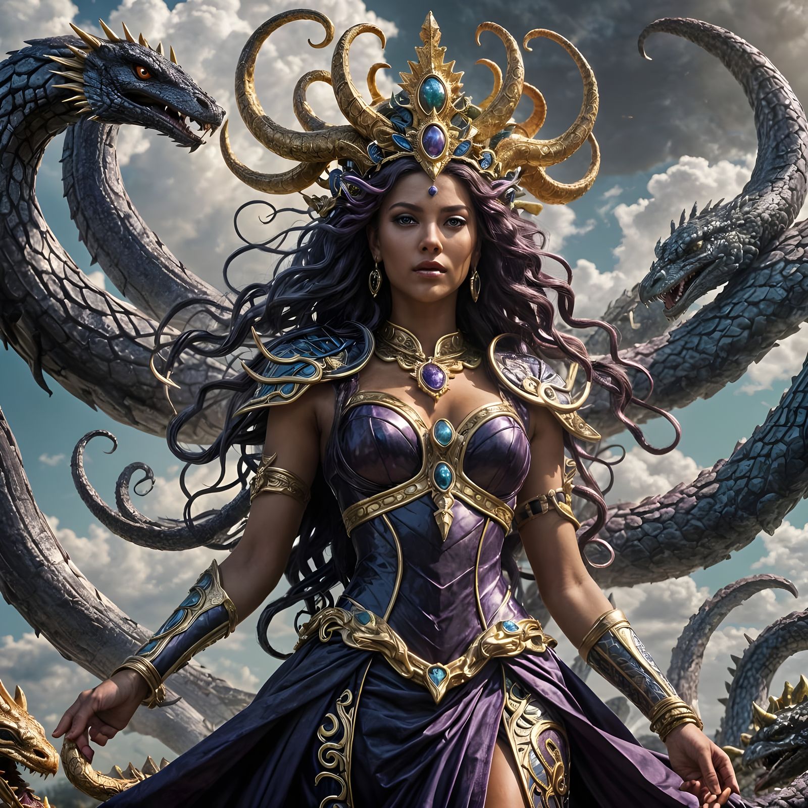 Medusa Queen in Demonic Dress: Hyperrealistic Dream