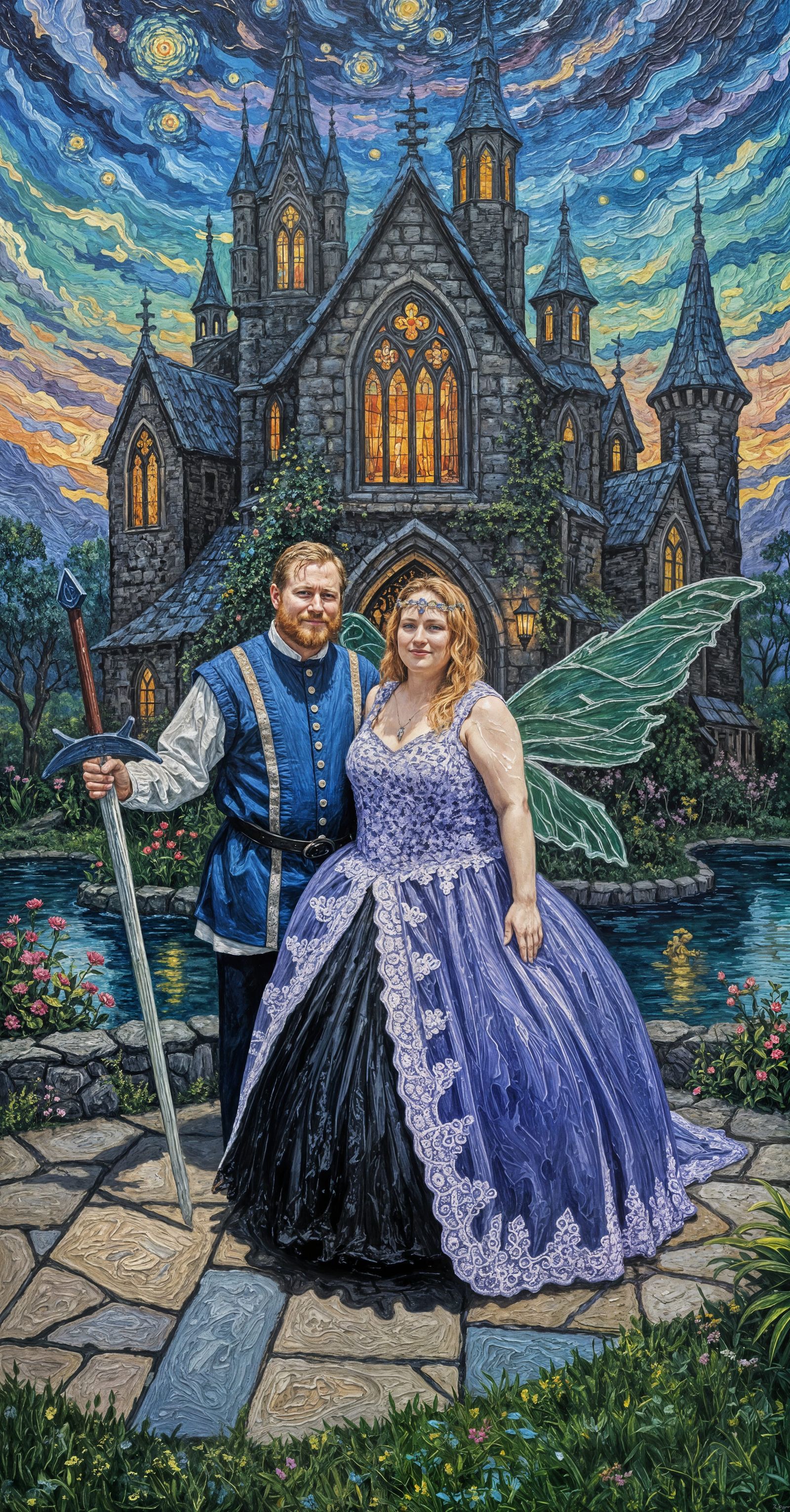 King Patrick and Fairy Wife Before Mystical Castle