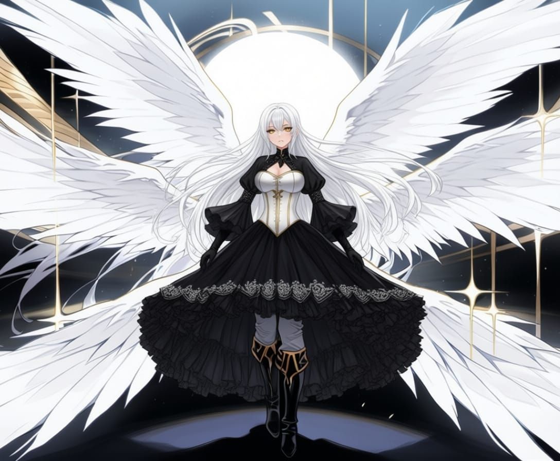 Elegant Angel with White Hair and Gothic Dress