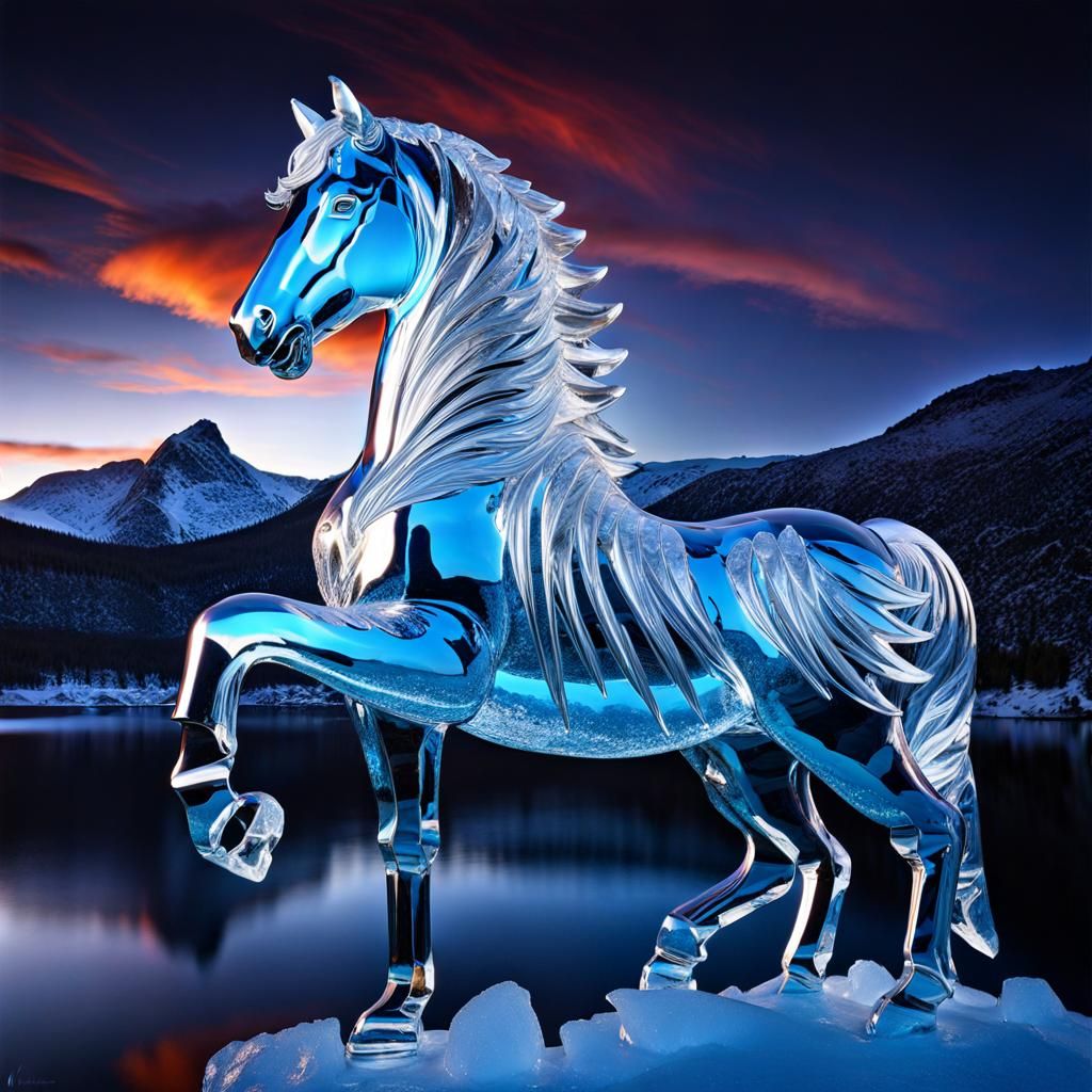 Spectacular Ice Horse Sculpture at Cradle Mountain