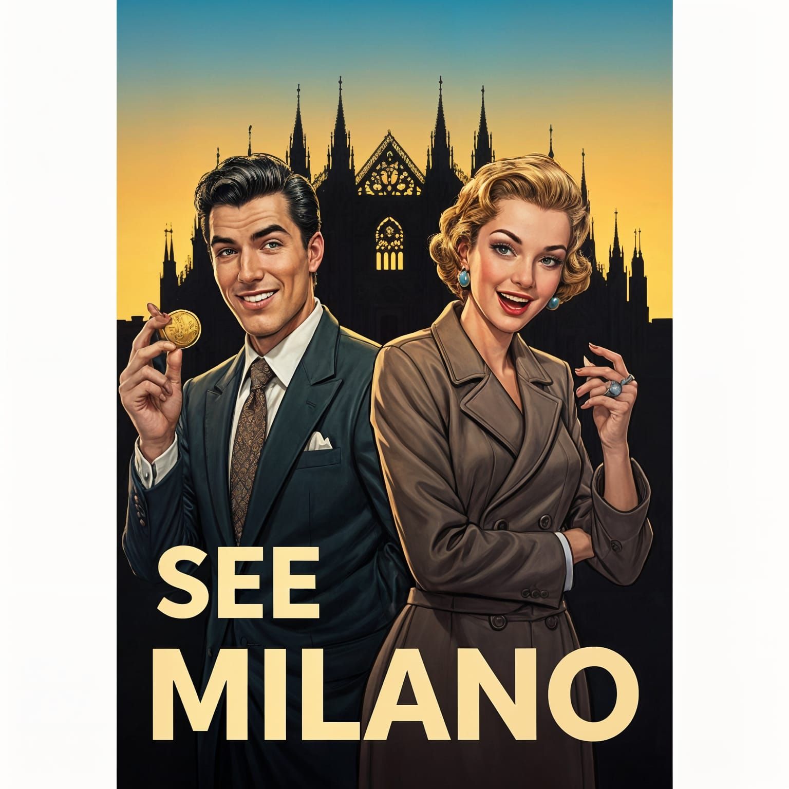 1950s Milano Travel Poster with Couple