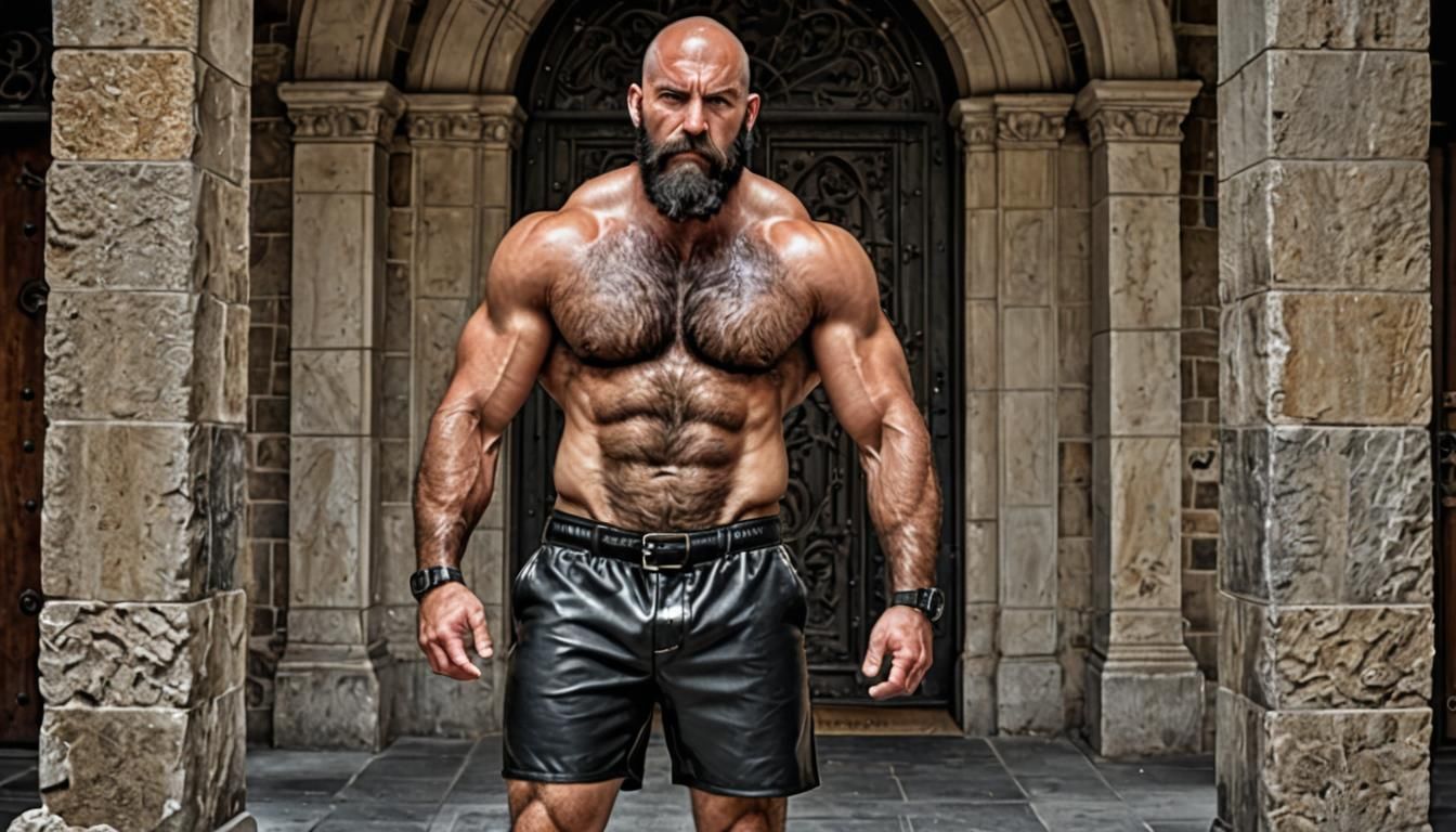 Hyperrealistic Portrait of a Muscular Bald Man