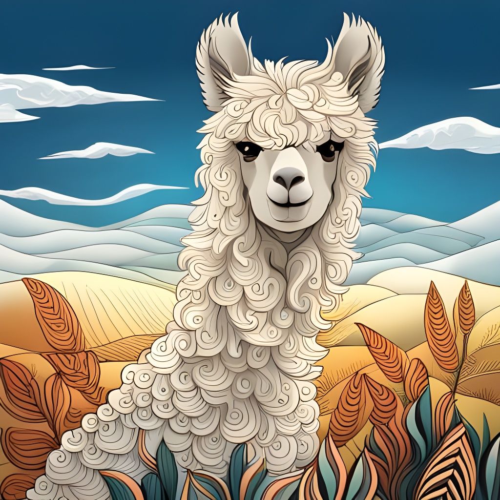 Cute Zentangle Alpaca in Black and White