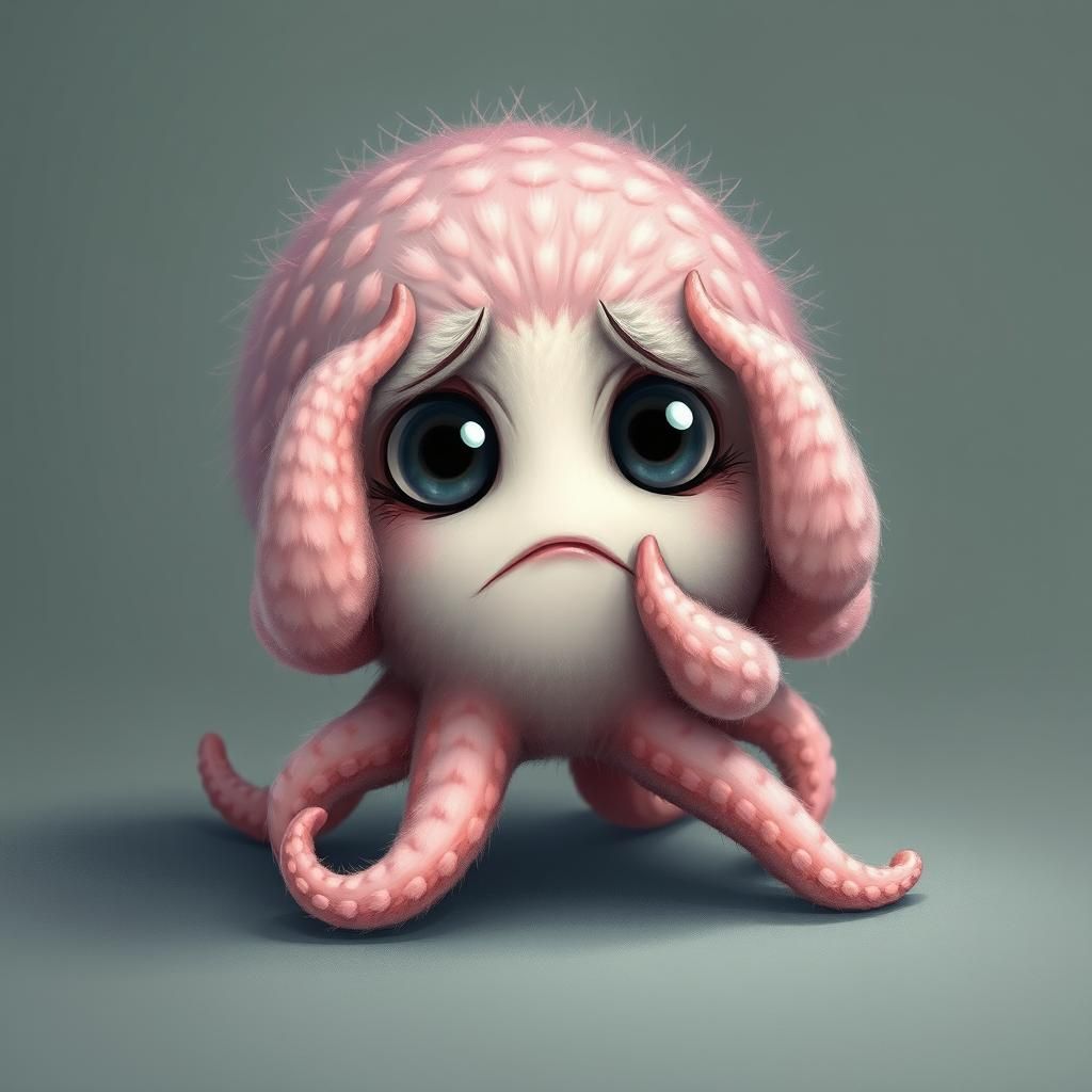 Anxious Pastel Octopus Creature in Miyazaki Style
