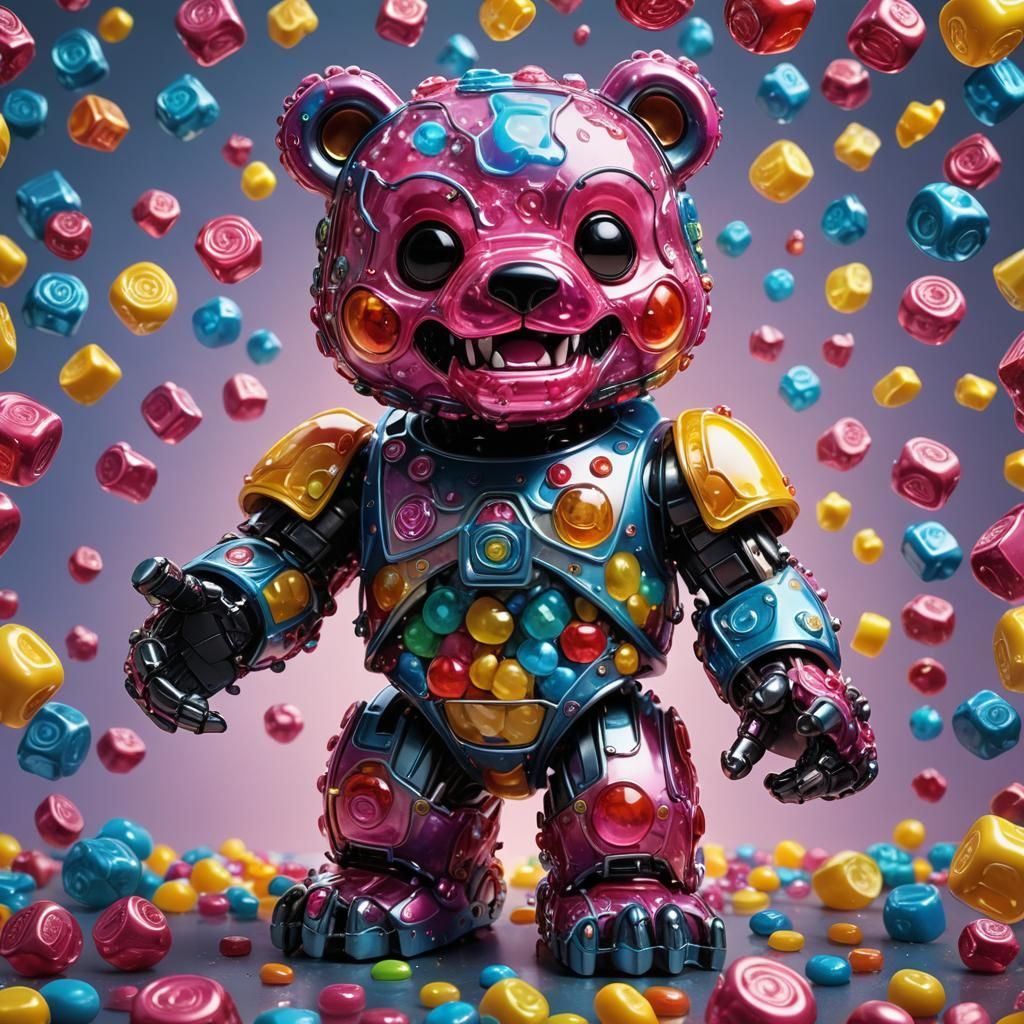 Gummy Bear Robot Concept Art in Funko Pop Style