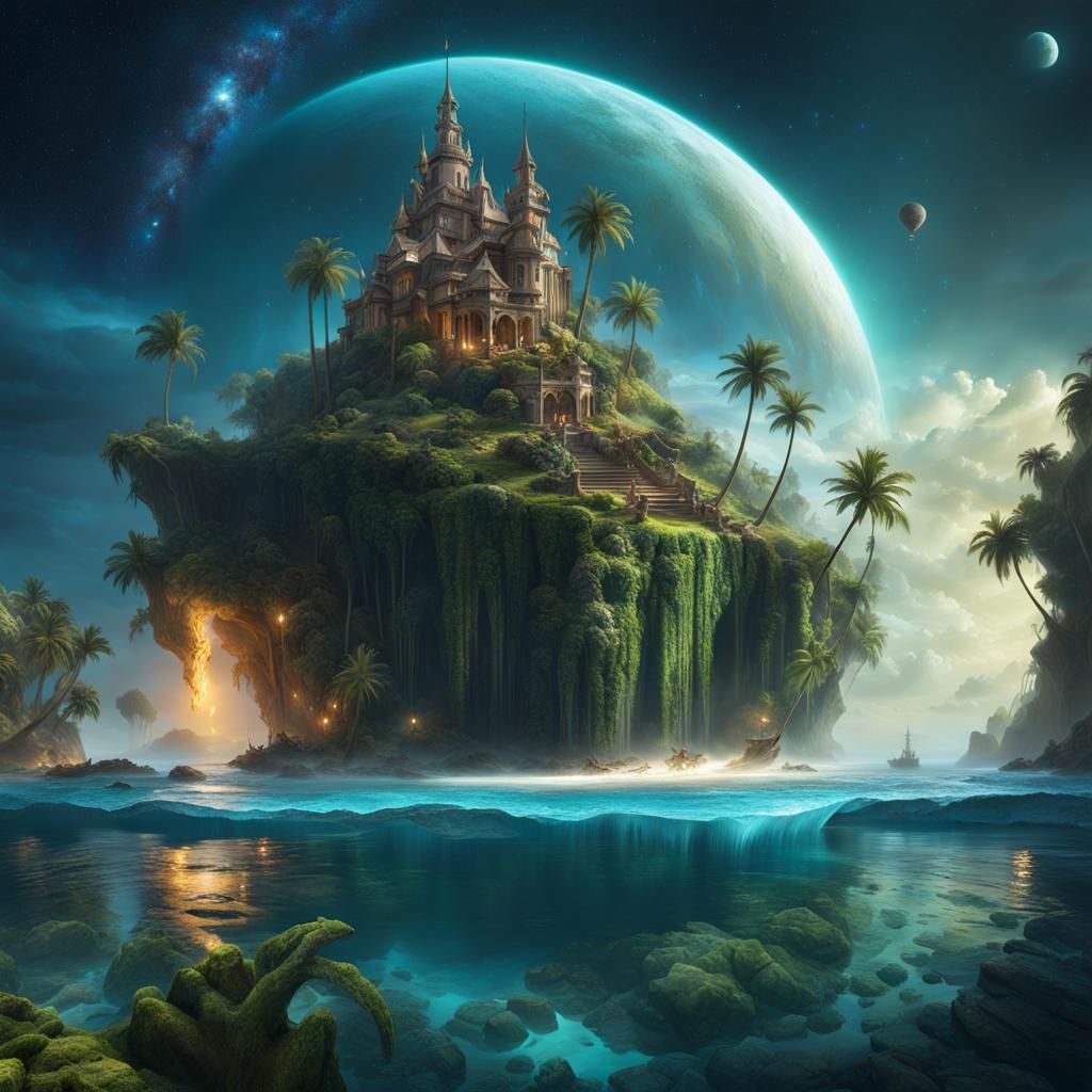 Fantasy Island Oasis Under Starry Sky