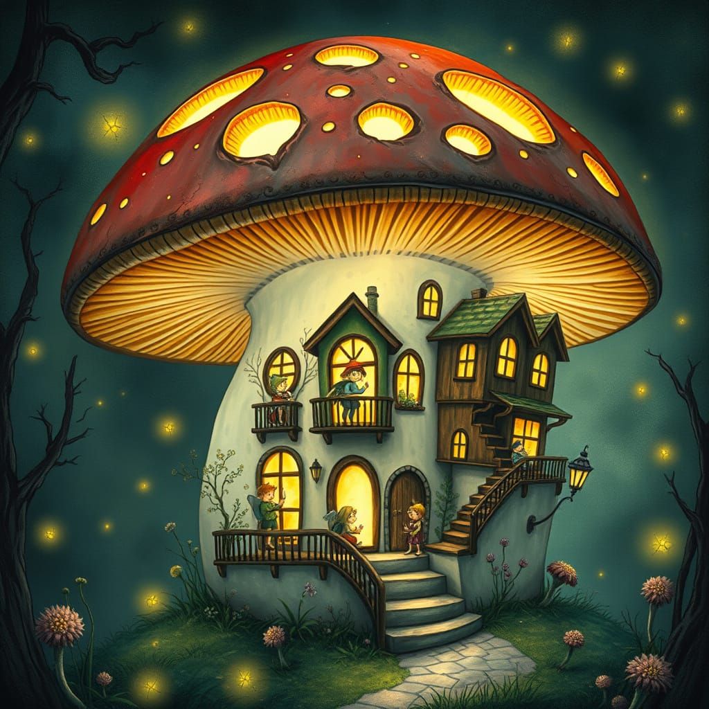 Whimsical Mushroom Block of Flats for Fairies
