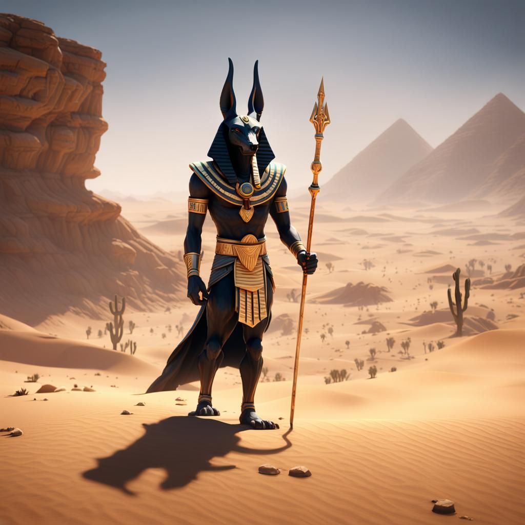 Anubis in the Desert: Dark Fantasy Concept Art