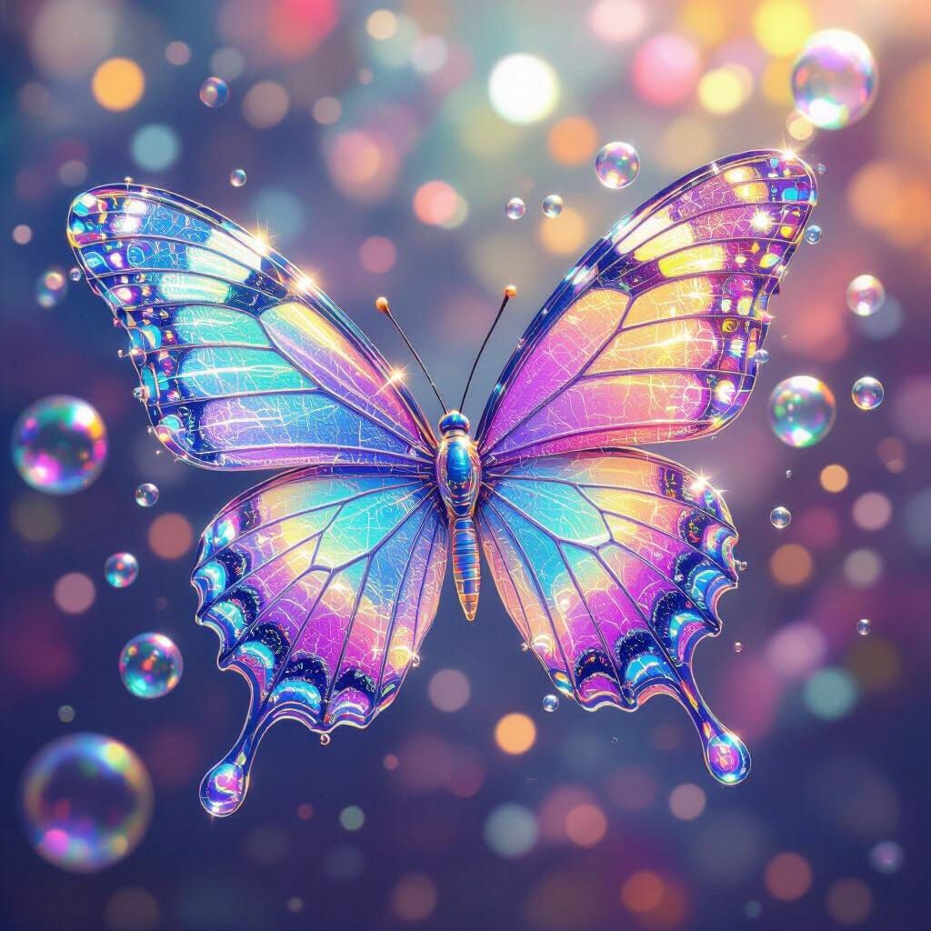 Surreal Soap Bubble Butterfly in Psychedelic Dreamscape