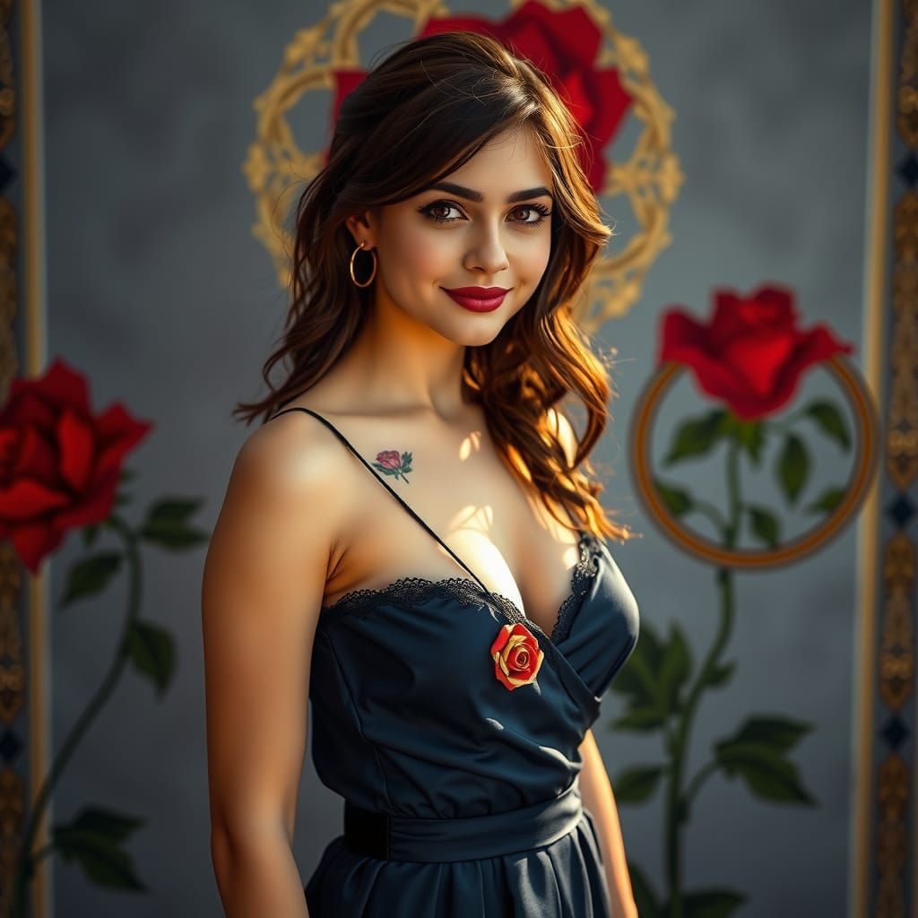 Elegant Woman in Blue Dress, Art Nouveau Style