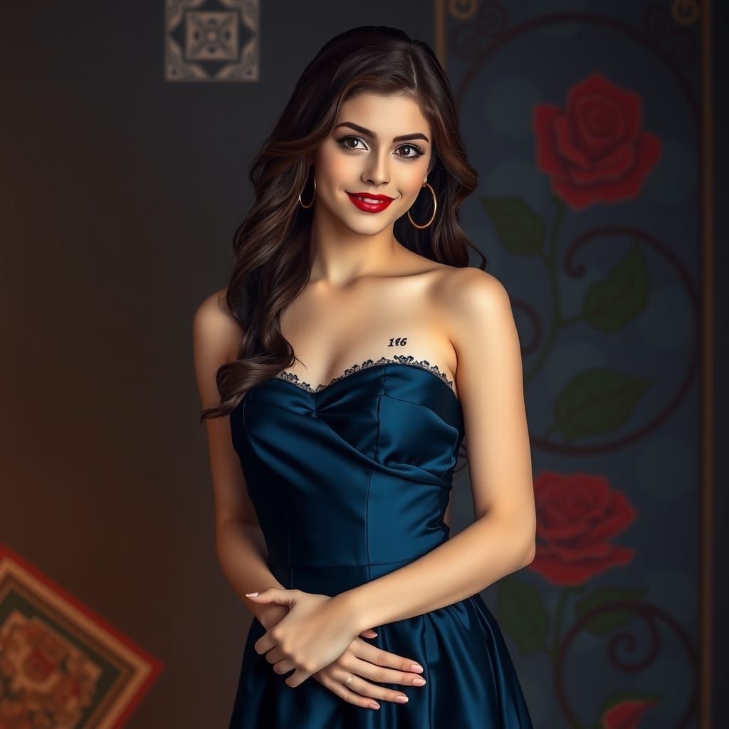 Elegant Woman in Blue Dress, Art Nouveau Style