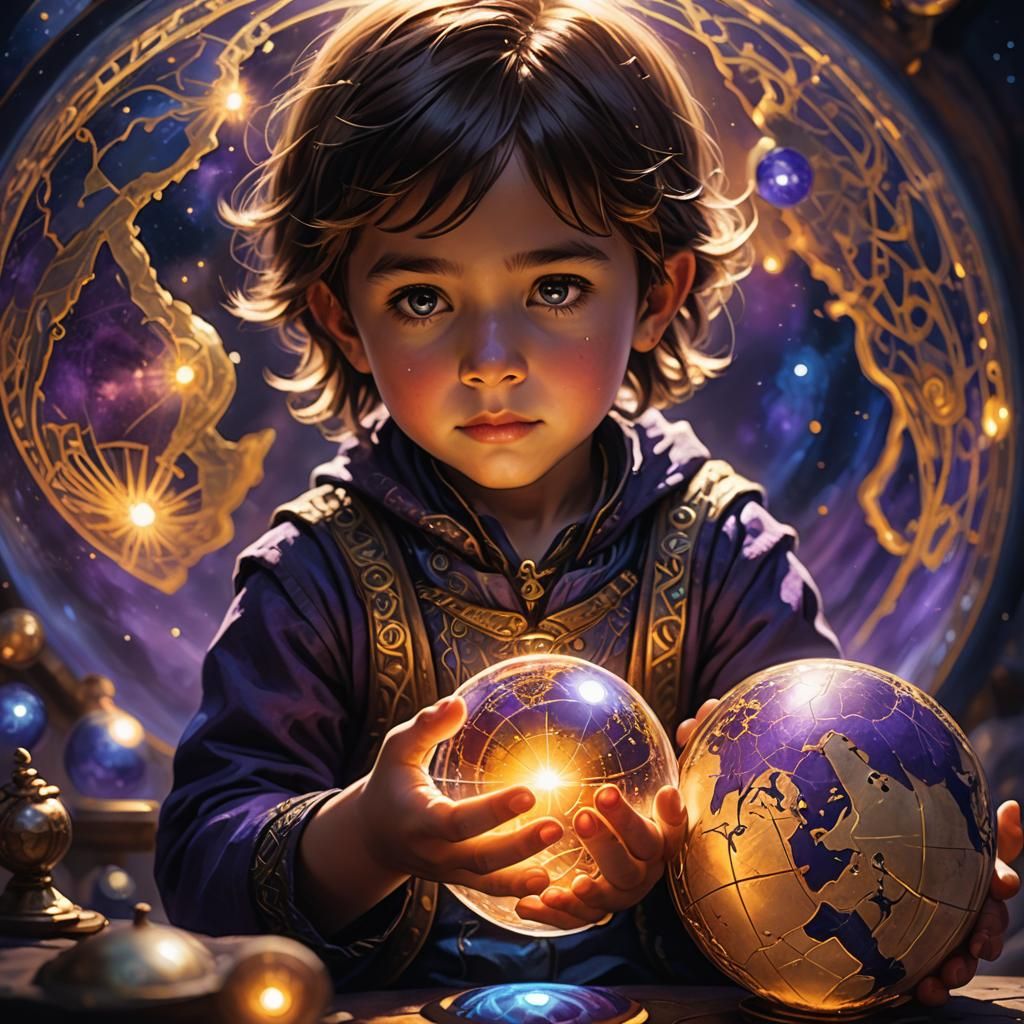 Child Gazing into Glowing Globe: Fantasy Concept Art