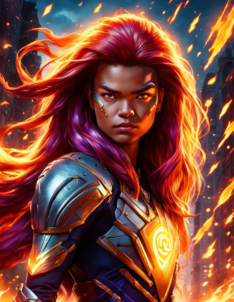 Starfire as Alien Princess in Comic Book Art Style