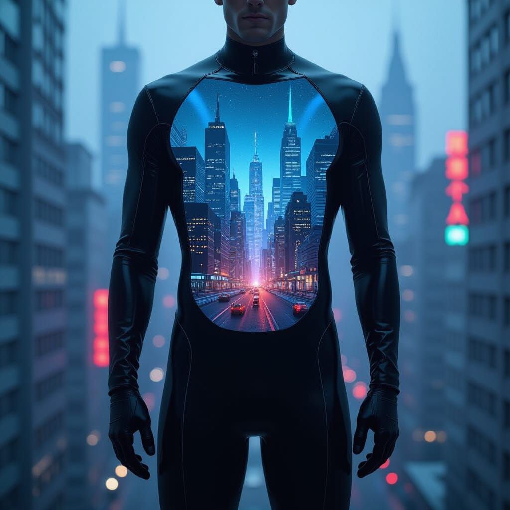 Transparent Being with Cityscape Interior