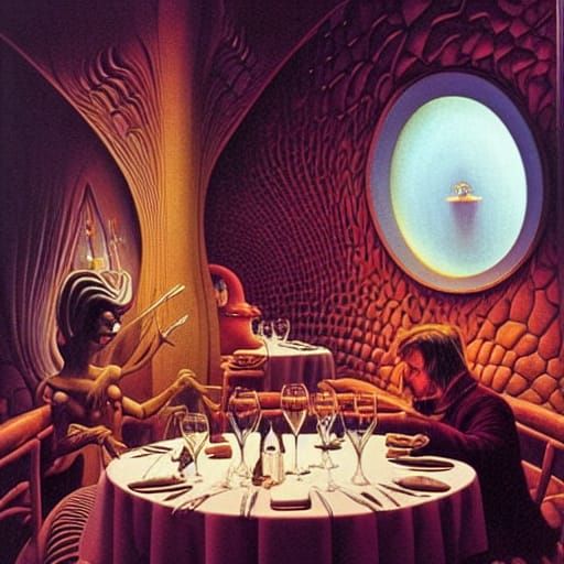 Romantic Restaurant in Surrealist Sci-Fi Style