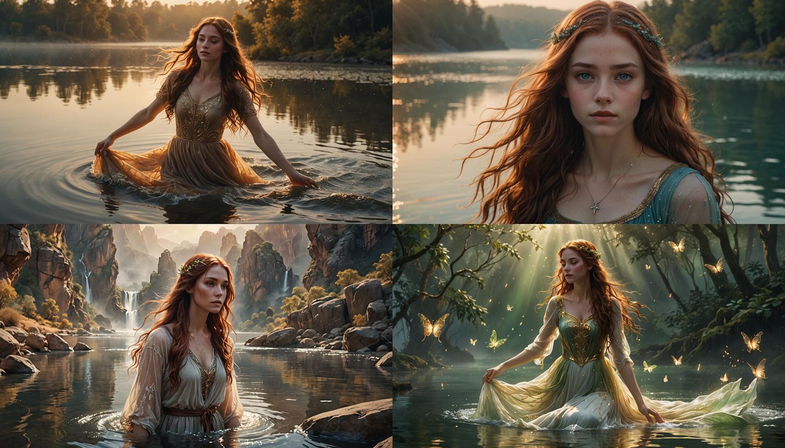 Ethereal Girl Dancing with Fairies on Calm Water