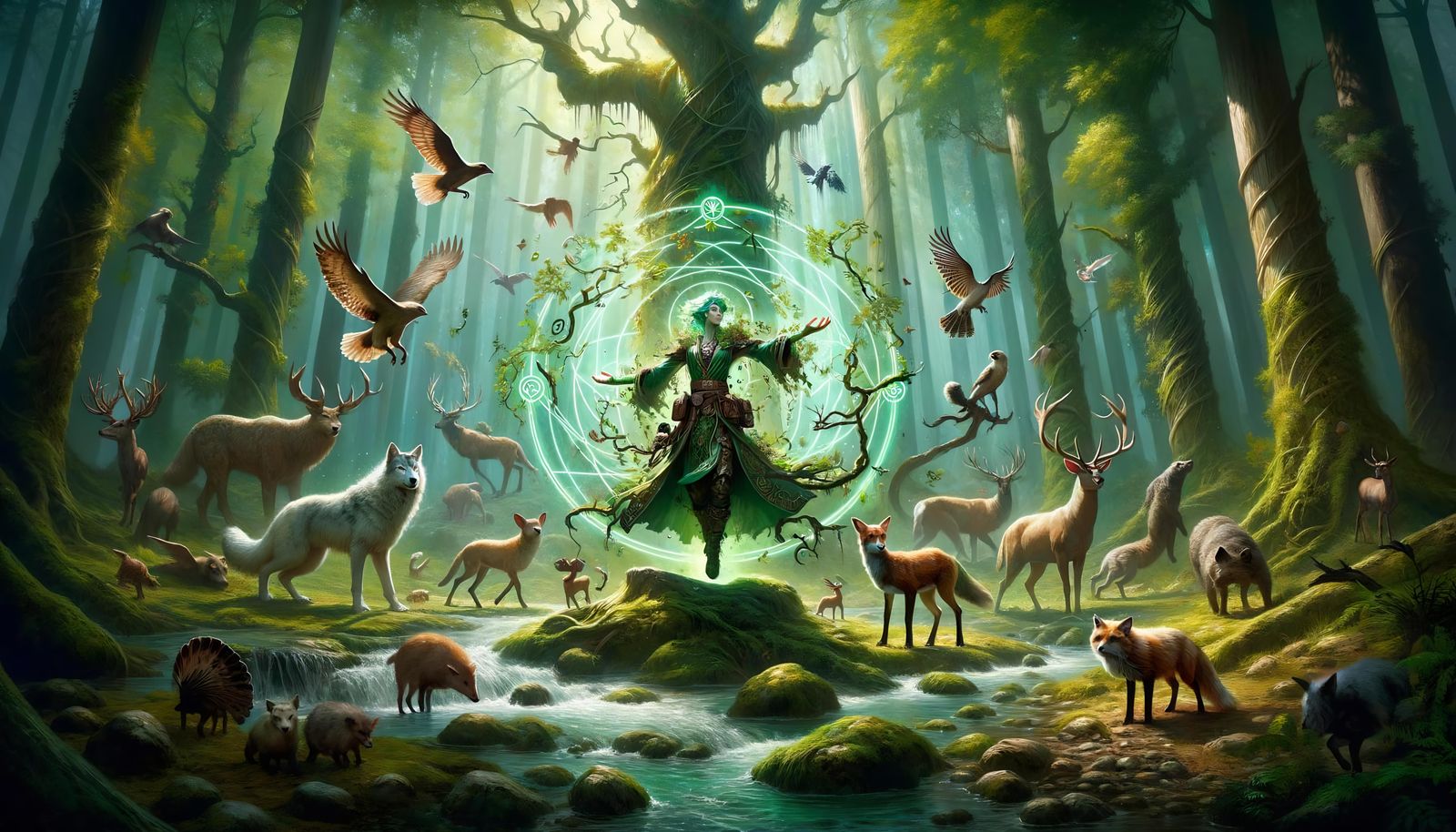 Animal Domain Cleric in Lush Forest Scene