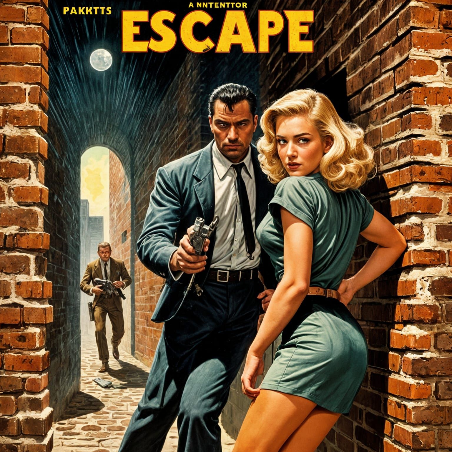 Vintage Pulp Novel Cover: Escape in Dystopian Hellscape