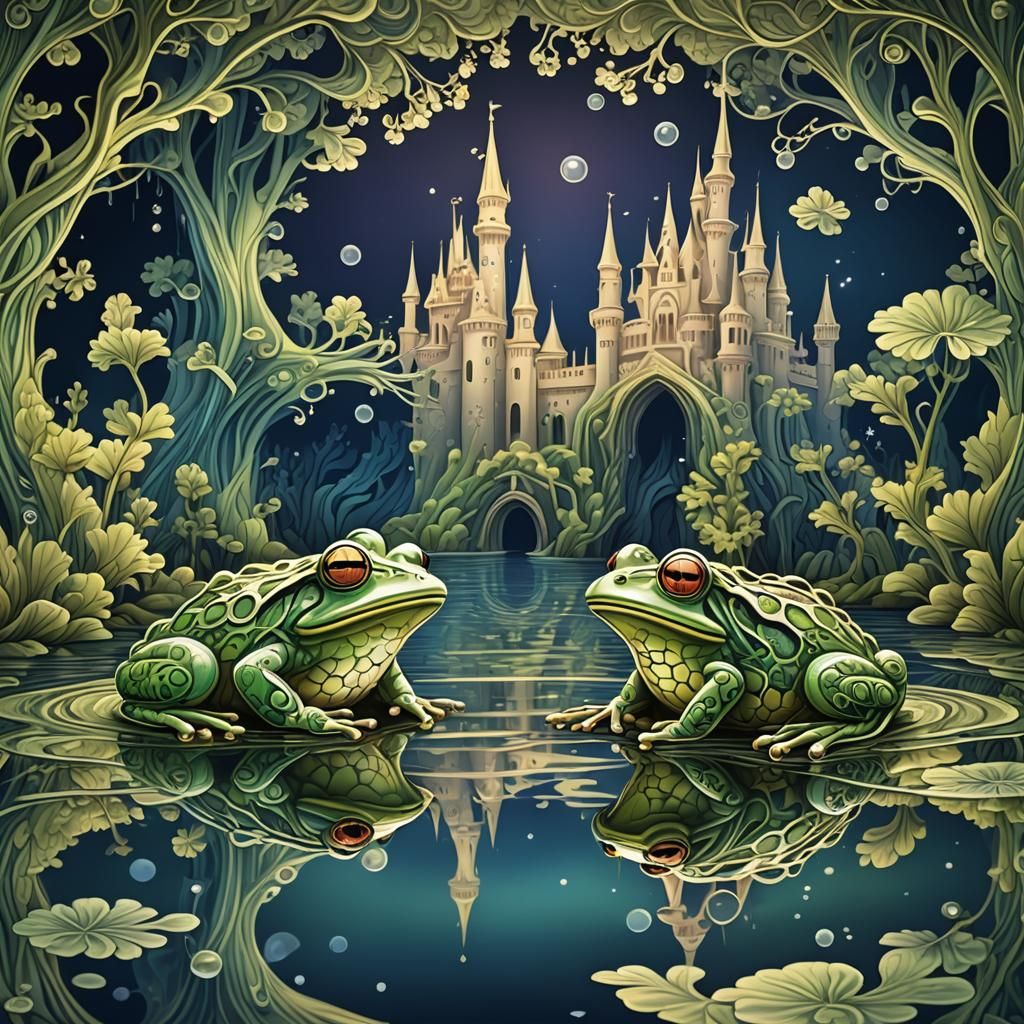 Frogs Discover Royal Reflections in Magical Water