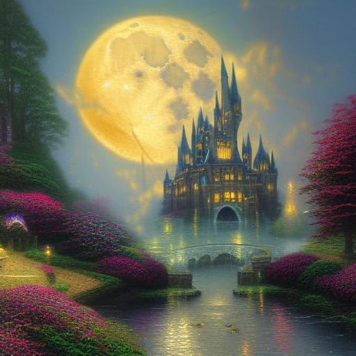 Dragon Flying Across Moonlit Sky in Ethereal Style