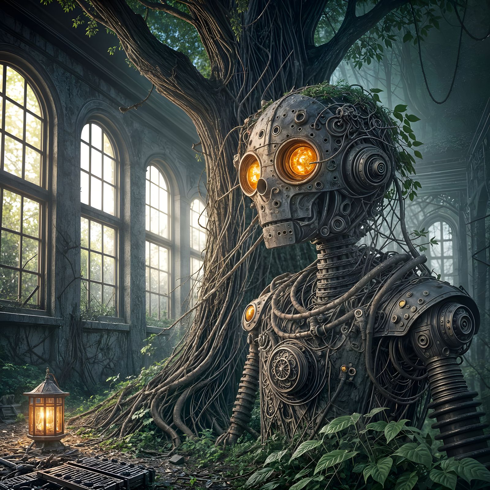 Post-Apocalyptic Robot in Abandoned Room