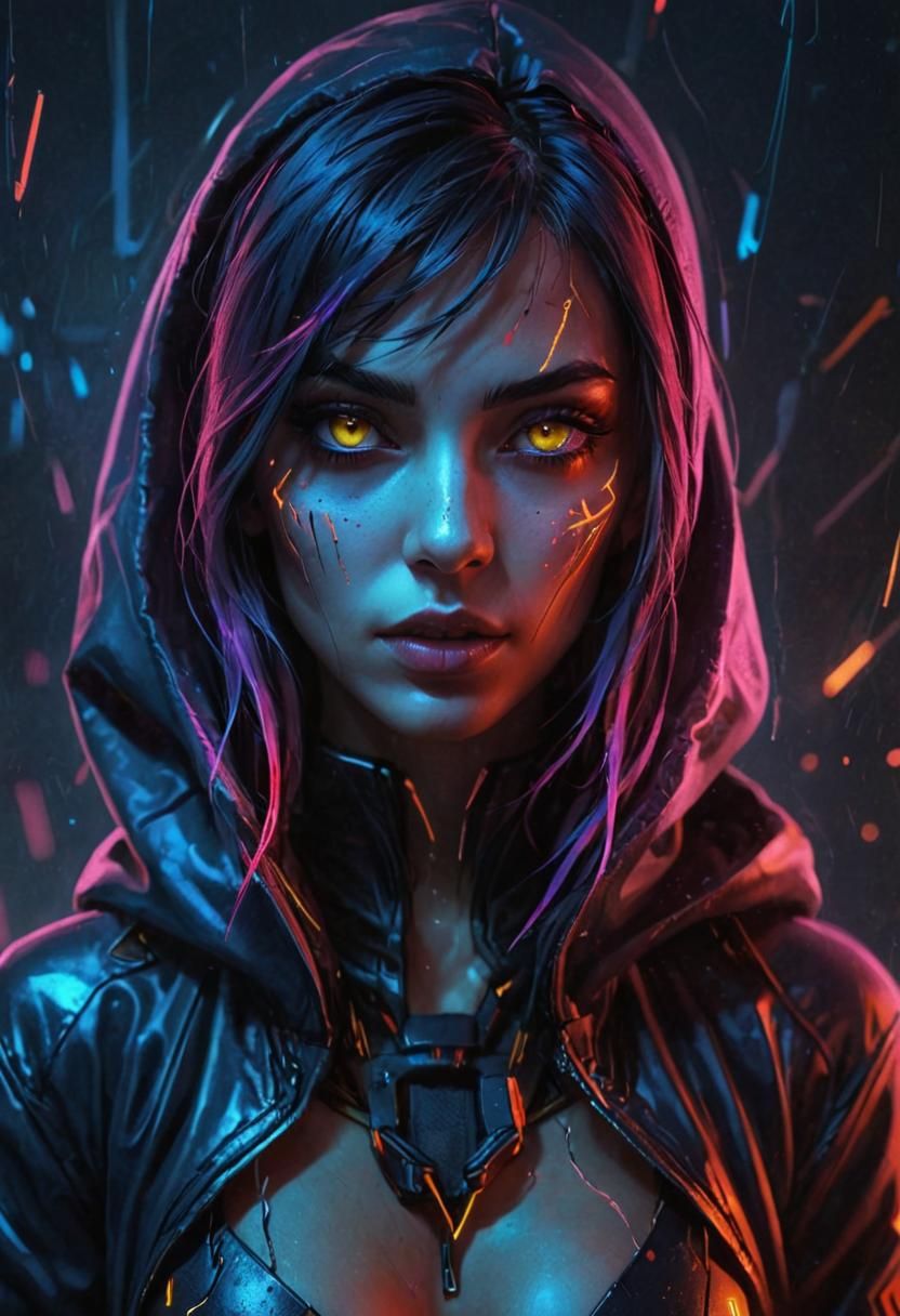 Cyberpunk Portrait with Glowing Neon Details