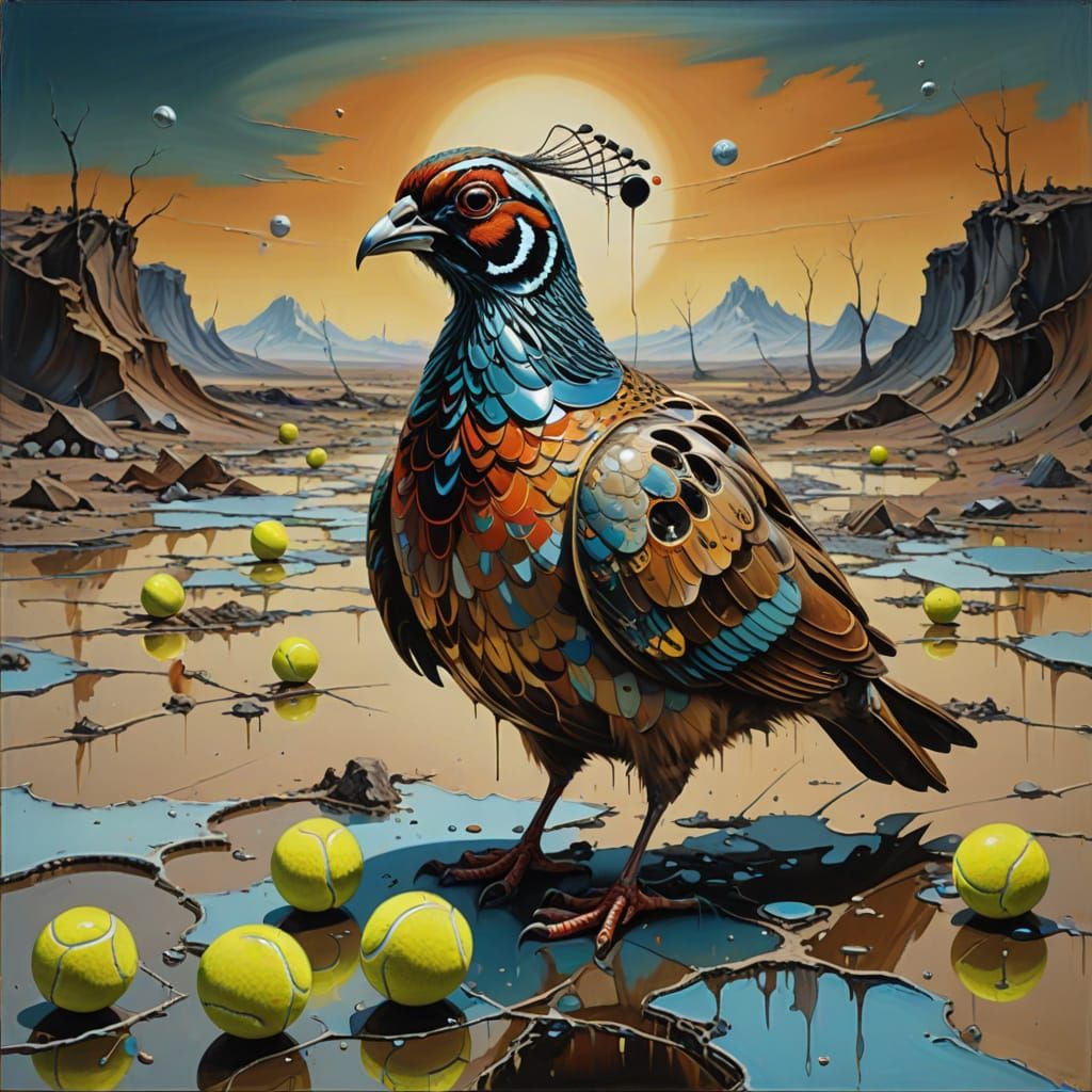 Surreal Partridge in a Melting Landscape