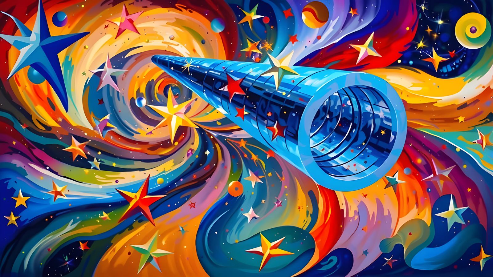 Surreal Metallic Cylinder Reflecting a Cosmic Dreamscape