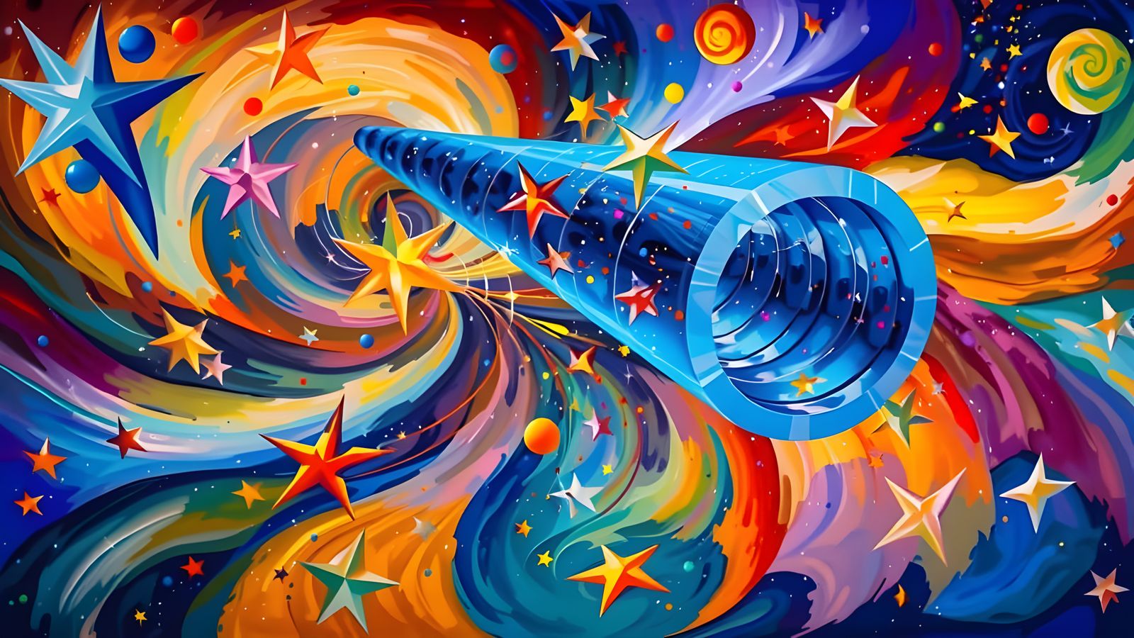 Cosmic Cylinder Reflecting a Surreal Starry Dreamscape