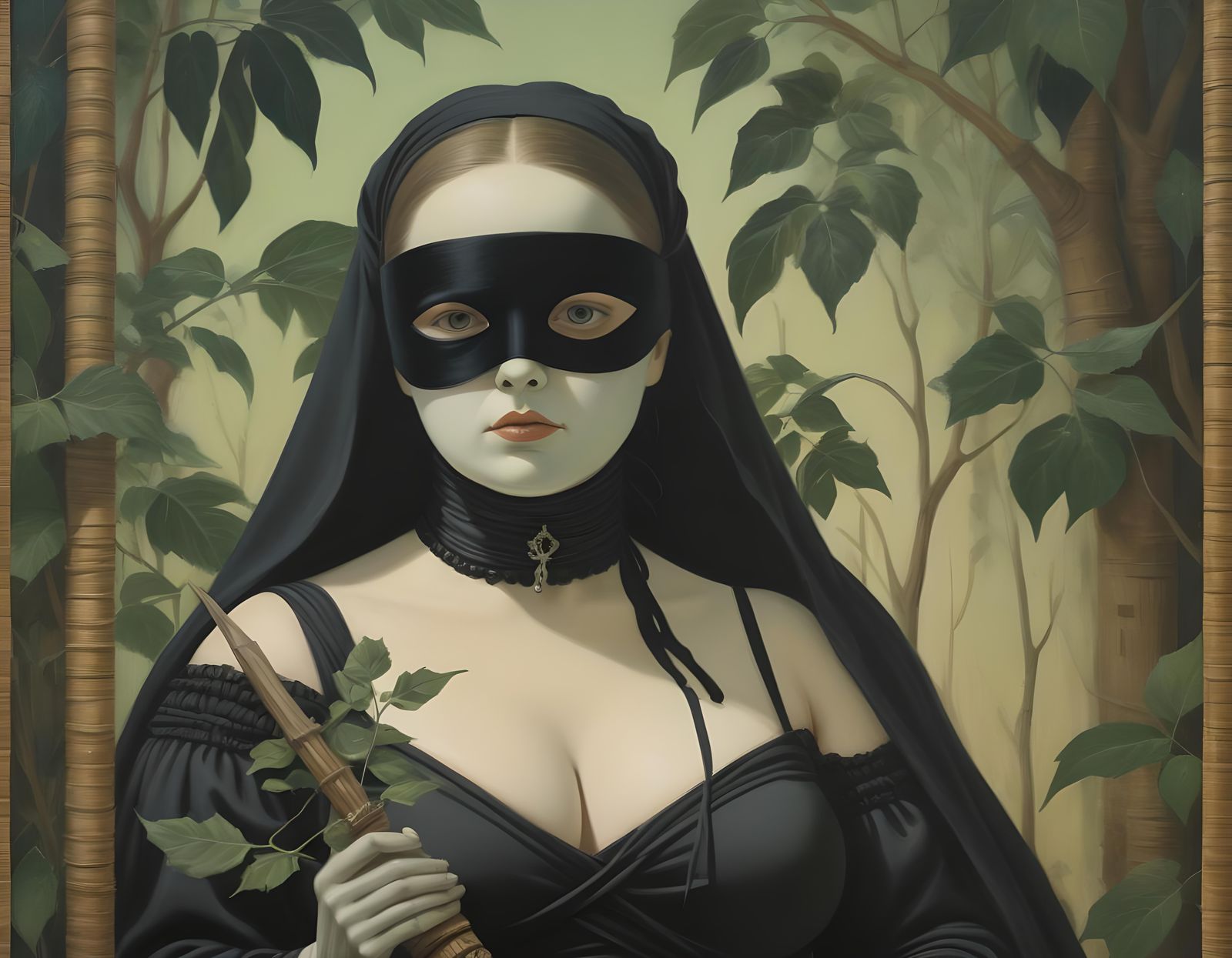 Gothic High Priestess Tarot Card in Botero Style