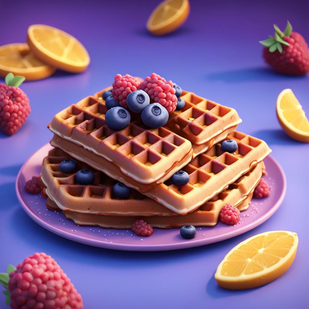 Blueberry Waffles in 3D Digital Art