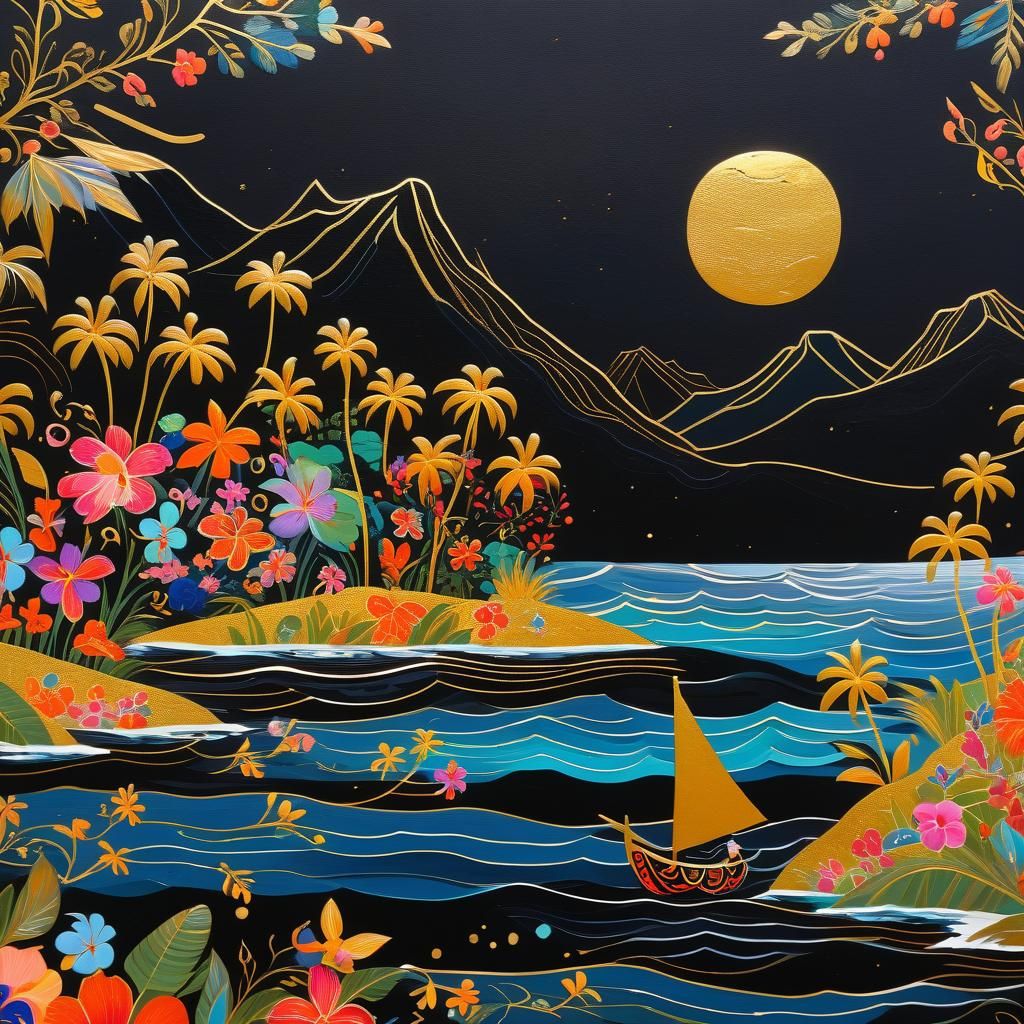 Tahitian Shores in Minimalist Palekh Style