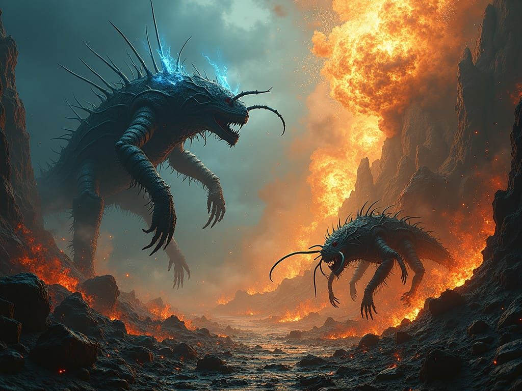 Surreal, Dark Landscape Erupts in Twisted, Living Flames