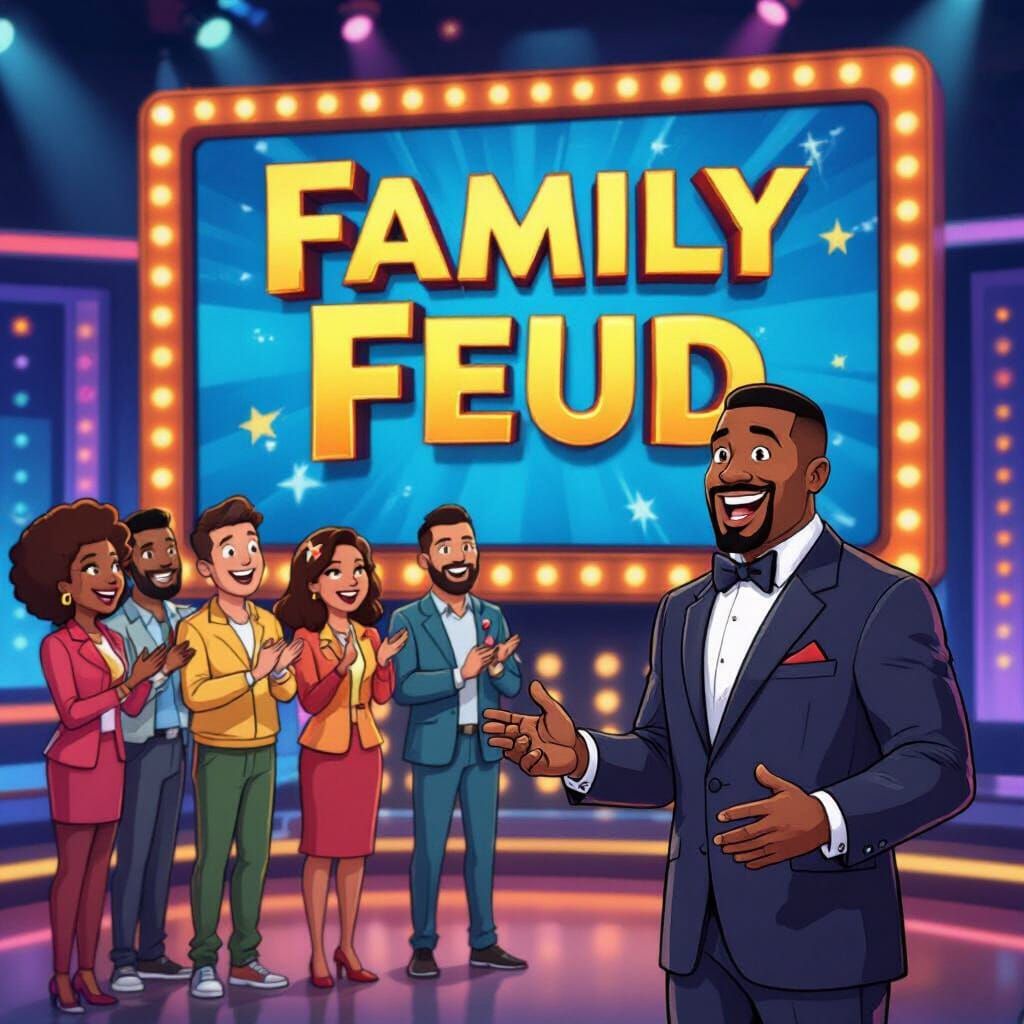 Family Feud Game Show Set in Cartoon Style
